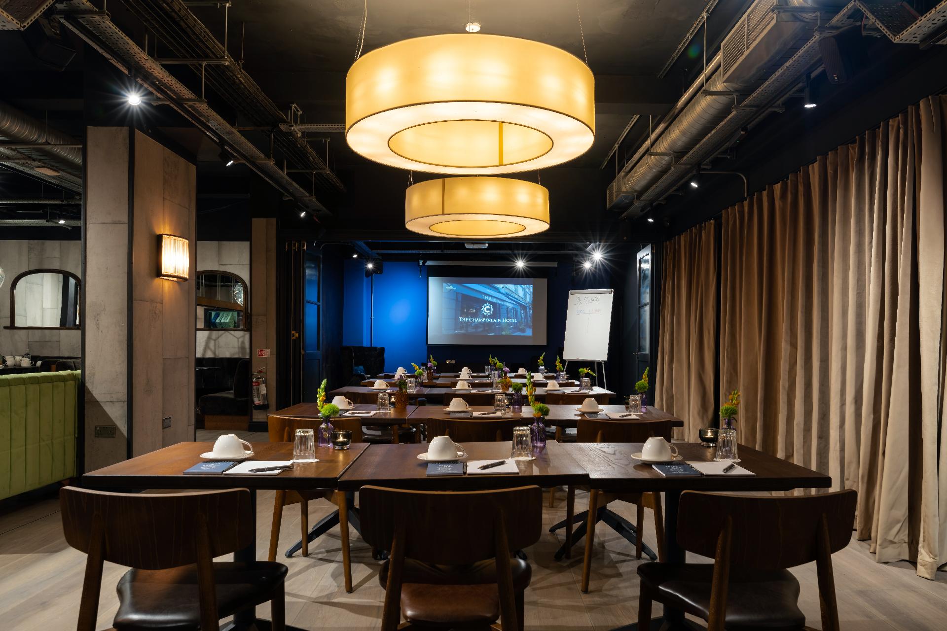 Private function room with presentation setup